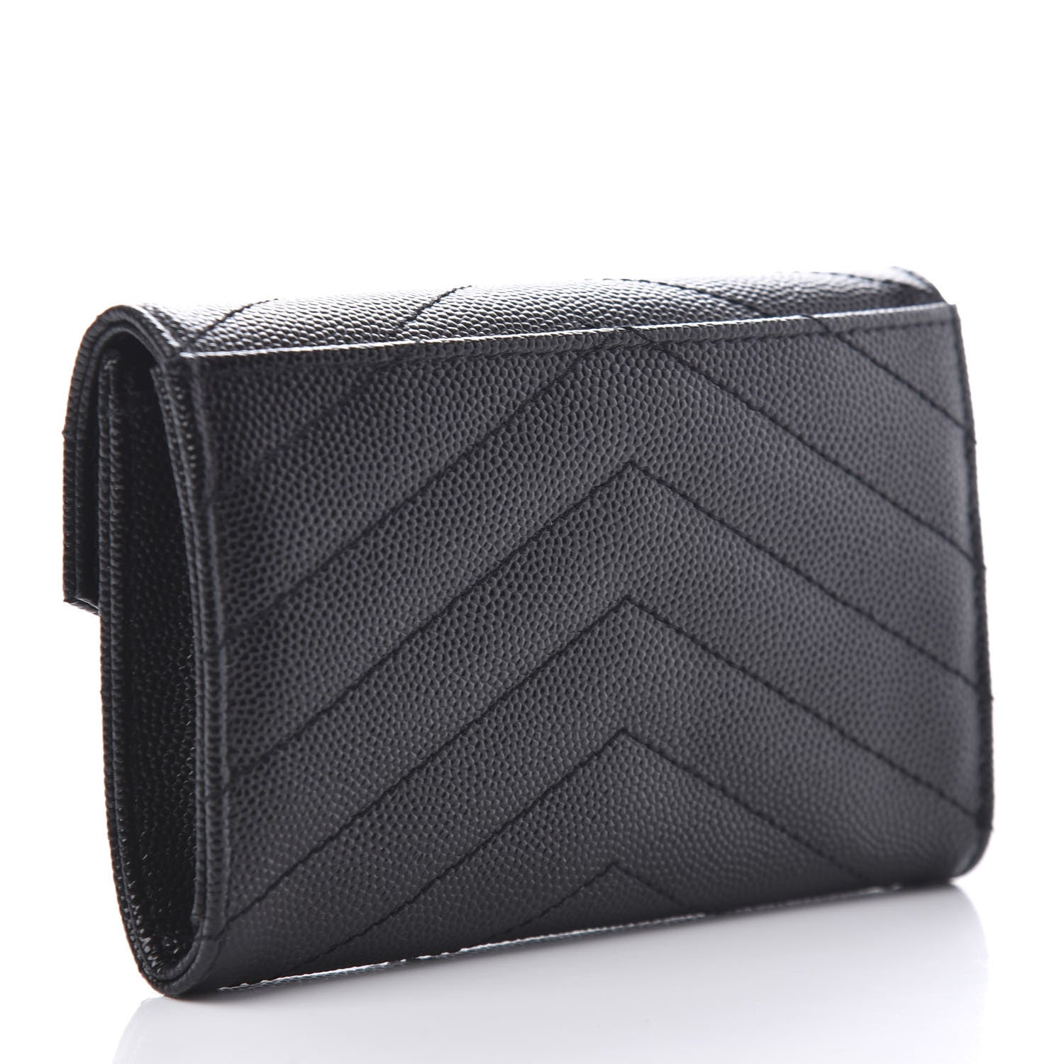 Saint Laurent Grain De Poudre Matelasse Chevron Small Monogram Envelope Wallet Black 3 of 10