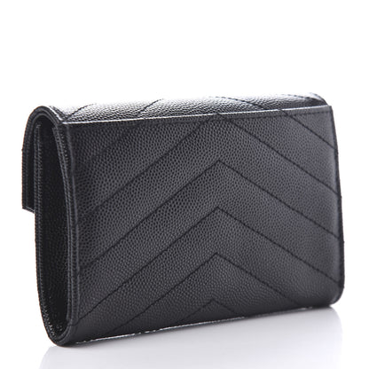 Saint Laurent Grain De Poudre Matelasse Chevron Small Monogram Envelope Wallet Black 3 of 10