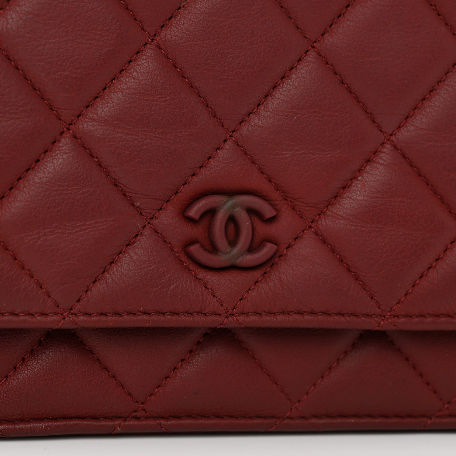 Chanel Aged Calfskin Quilted Wallet On Chain WOC Burgundy 14 of 15