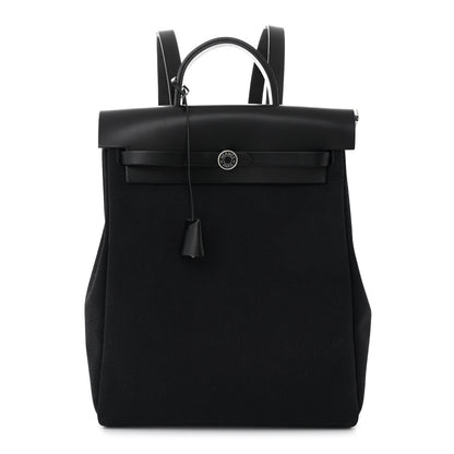 Hermes Military Toile Vache Hunter Herbag a Dos Zip Retourne Backpack Black 1 of 11