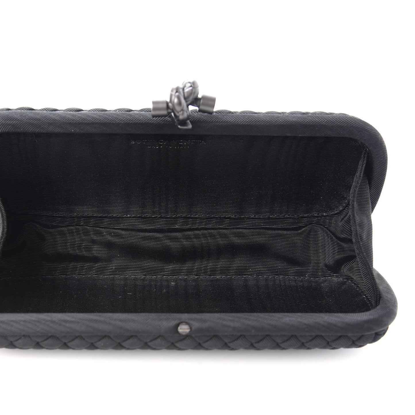 Silk Faille Intrecciato Knot Clutch Black