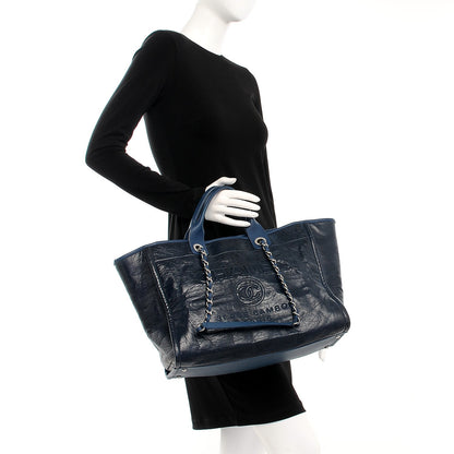 Chanel Glazed Calfskin Large Deauville Tote Blue 3 of 11