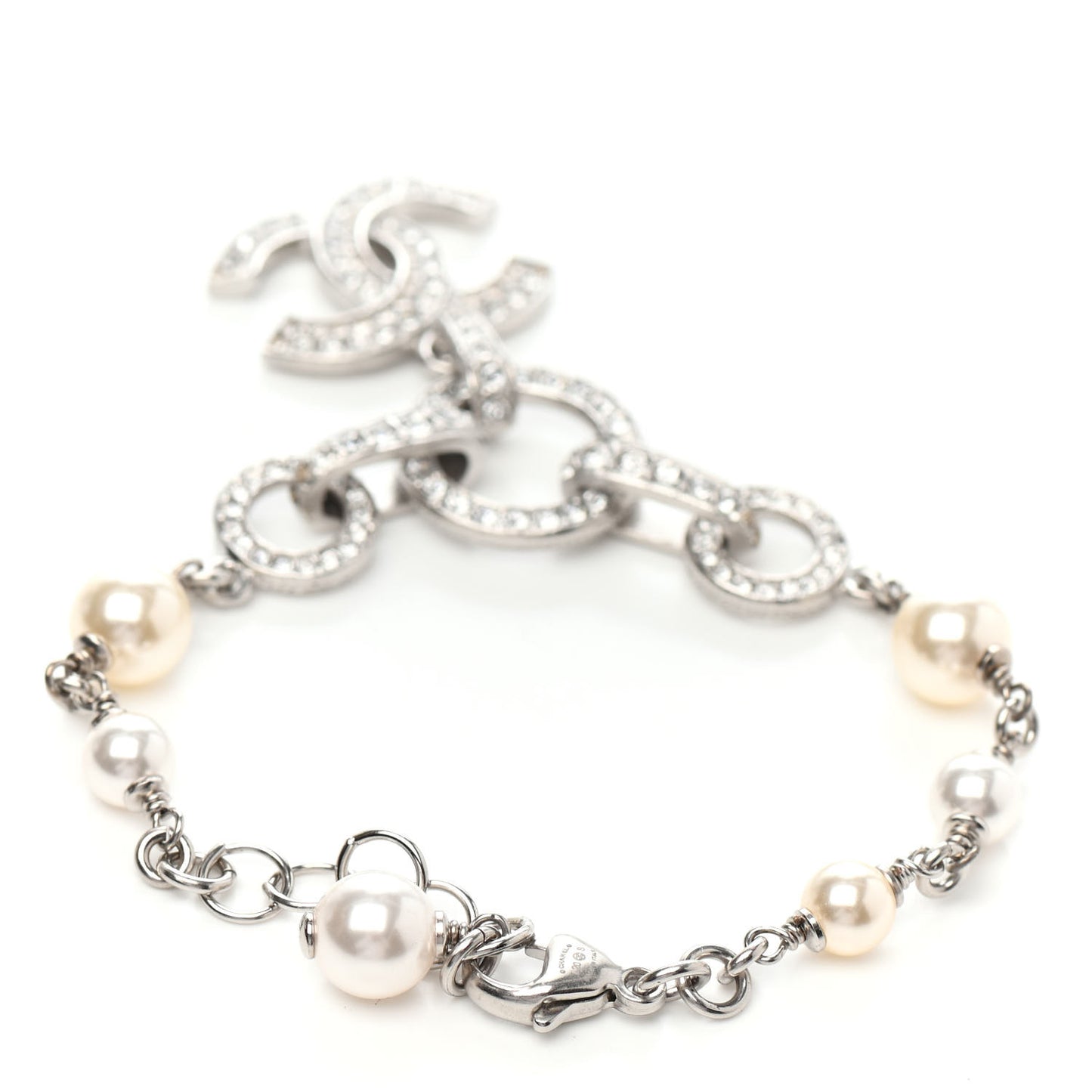 Pearl Crystal CC Bracelet Silver