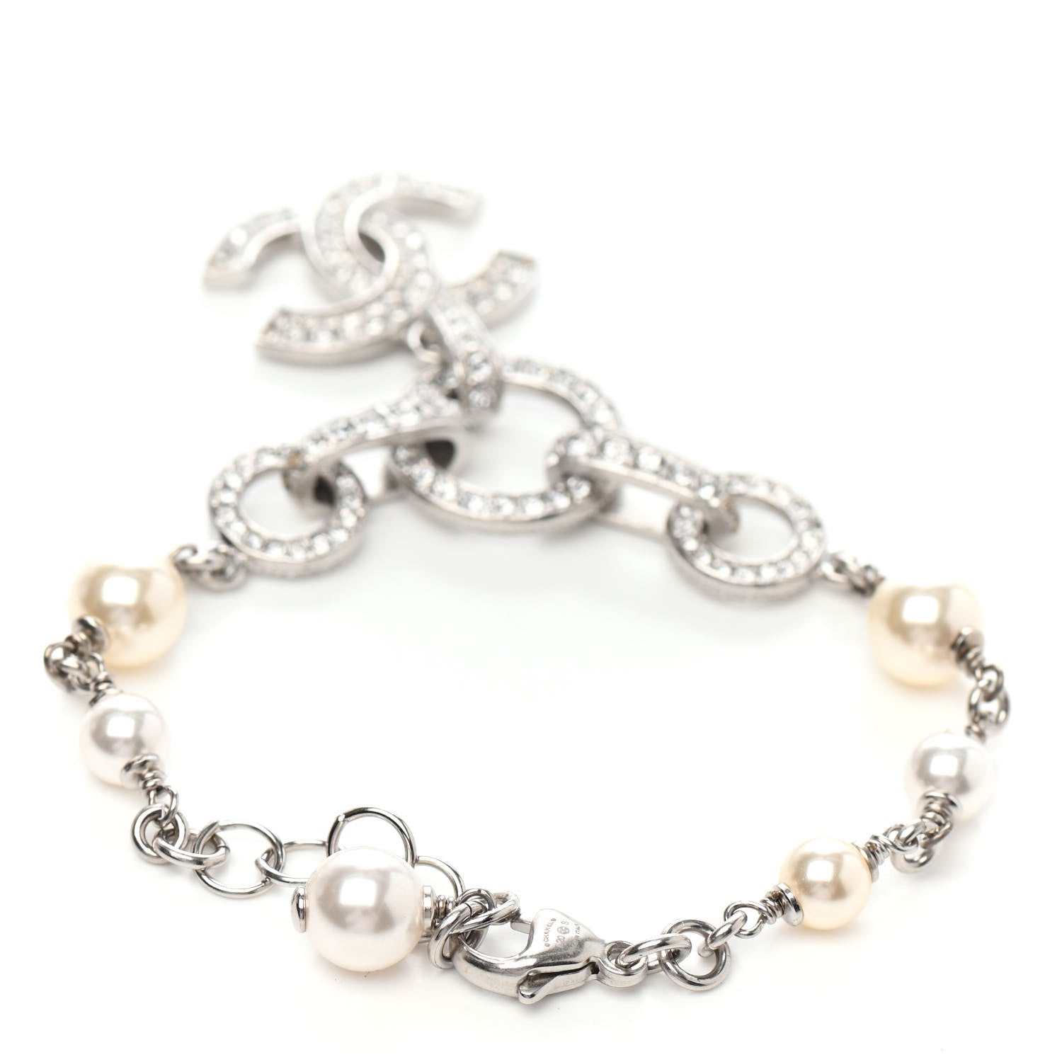 Chanel Pearl Crystal CC Bracelet Silver 2 of 3