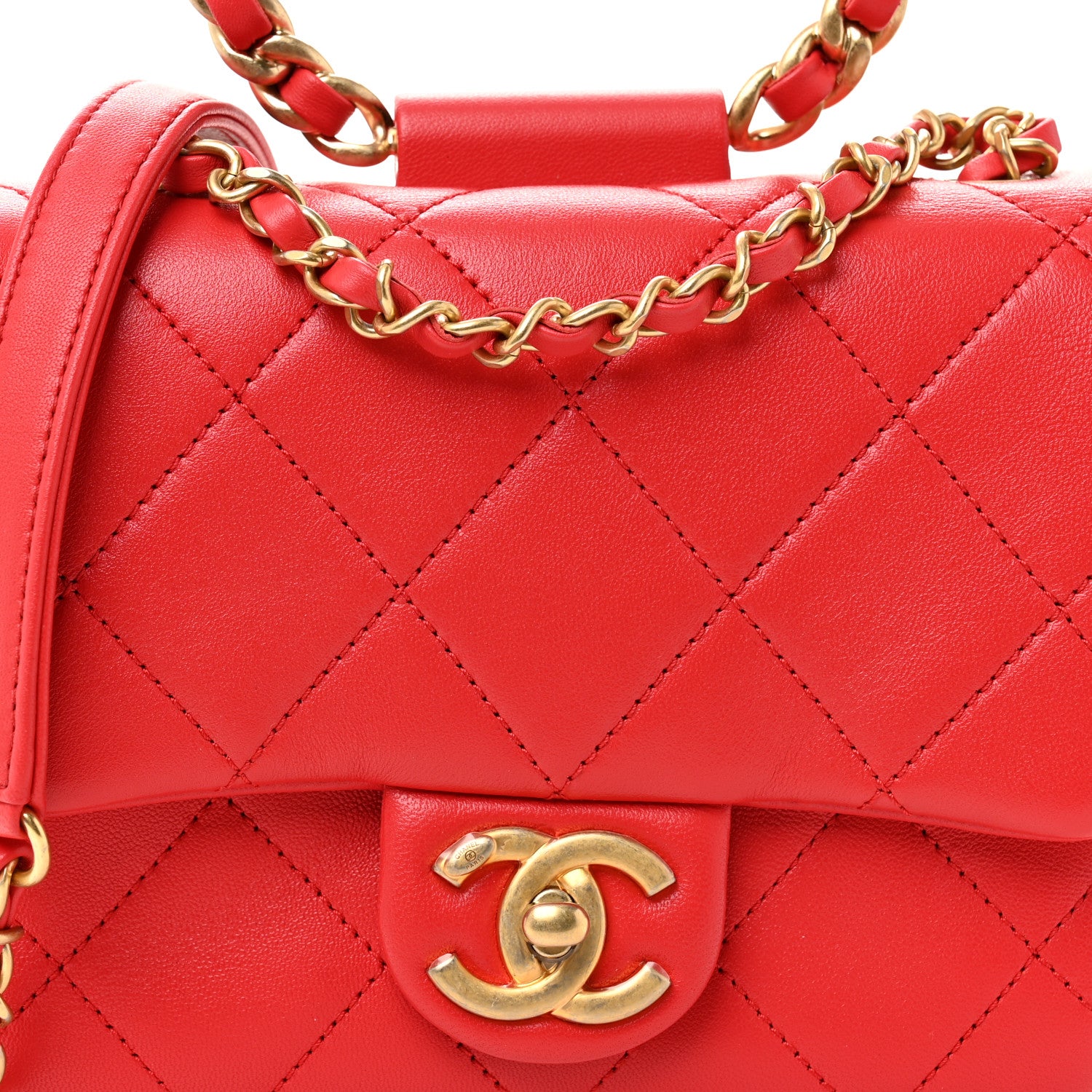 Chanel Lambskin Quilted Small Circular Handle Bag Brilliant Rouge 8 of 10