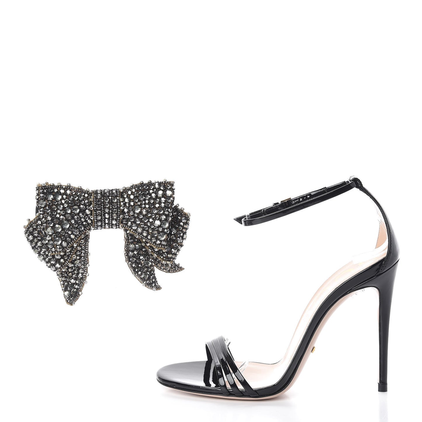 Patent Crystal Removable Bow Sandals 35.5 Black