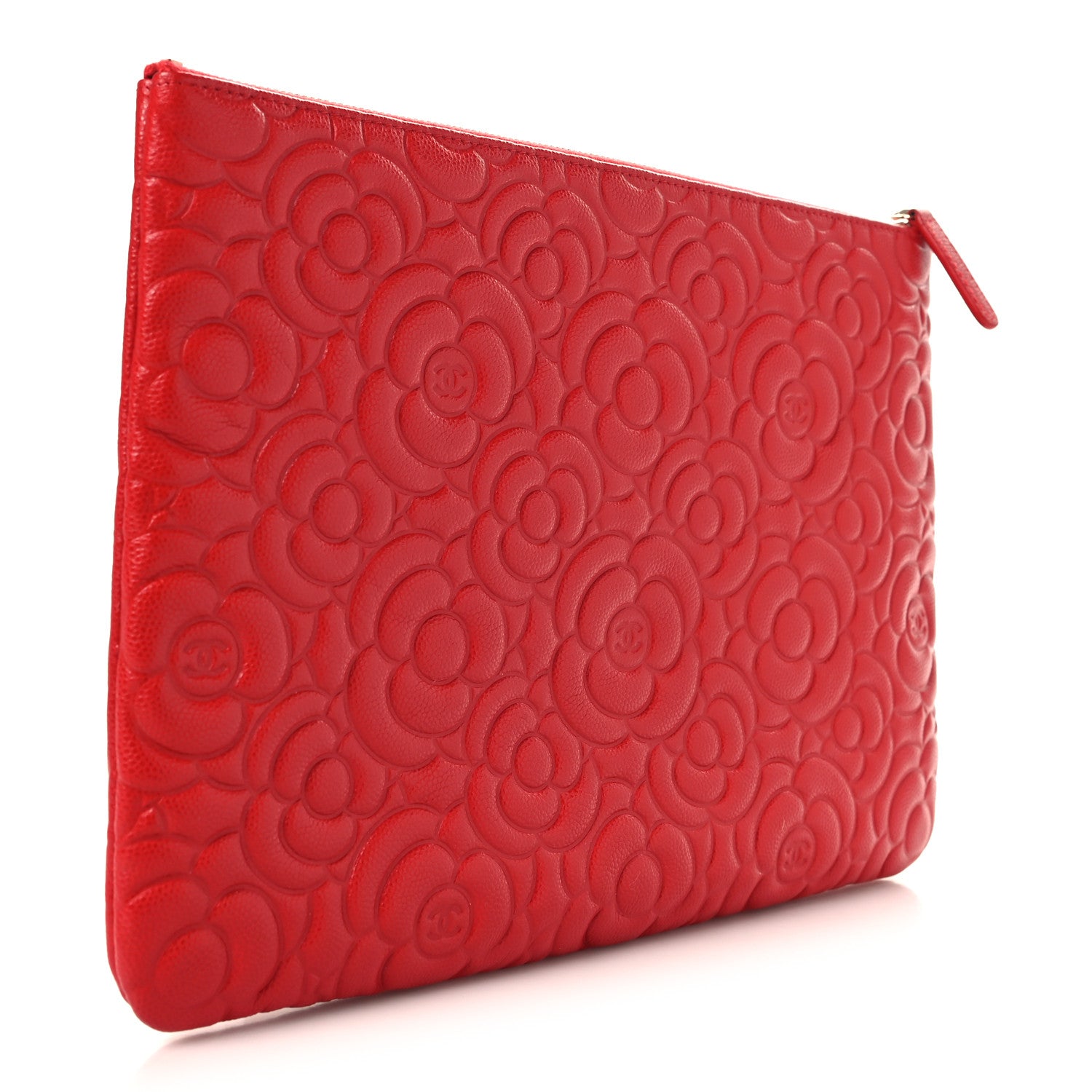 Chanel Caviar Camellia Embossed Medium Cosmetic Case Red 3 of 7