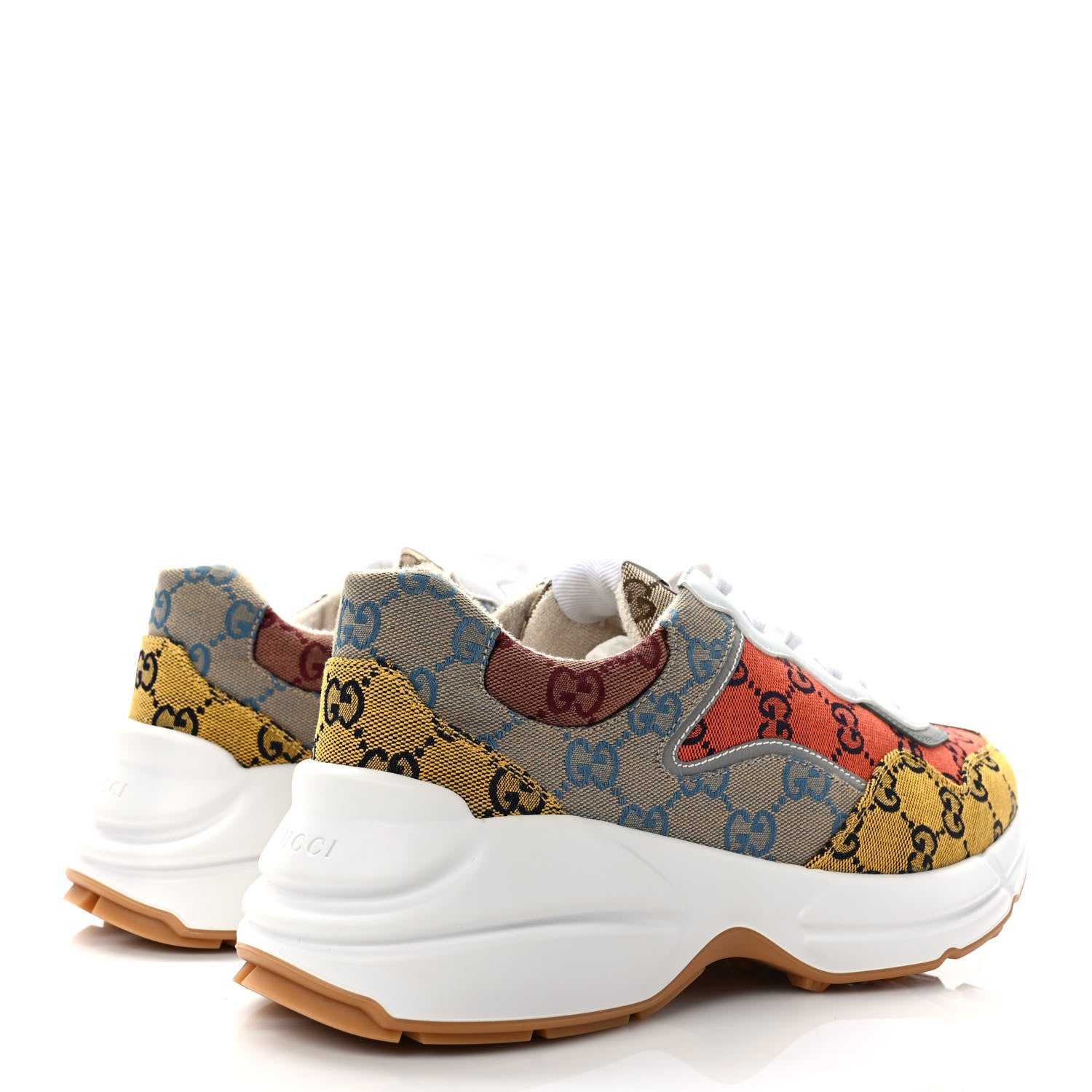 Gucci Monogram Multicolor Demetra Mens Rhyton Sneakers 8.5 Yellow Blue Great White Tabasco 4 of 9