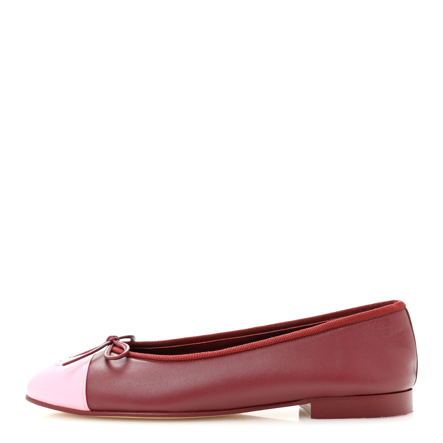 Chanel Lambskin Cap Toe CC Ballerina Flats 37.5 Burgundy Pink 1 of 10