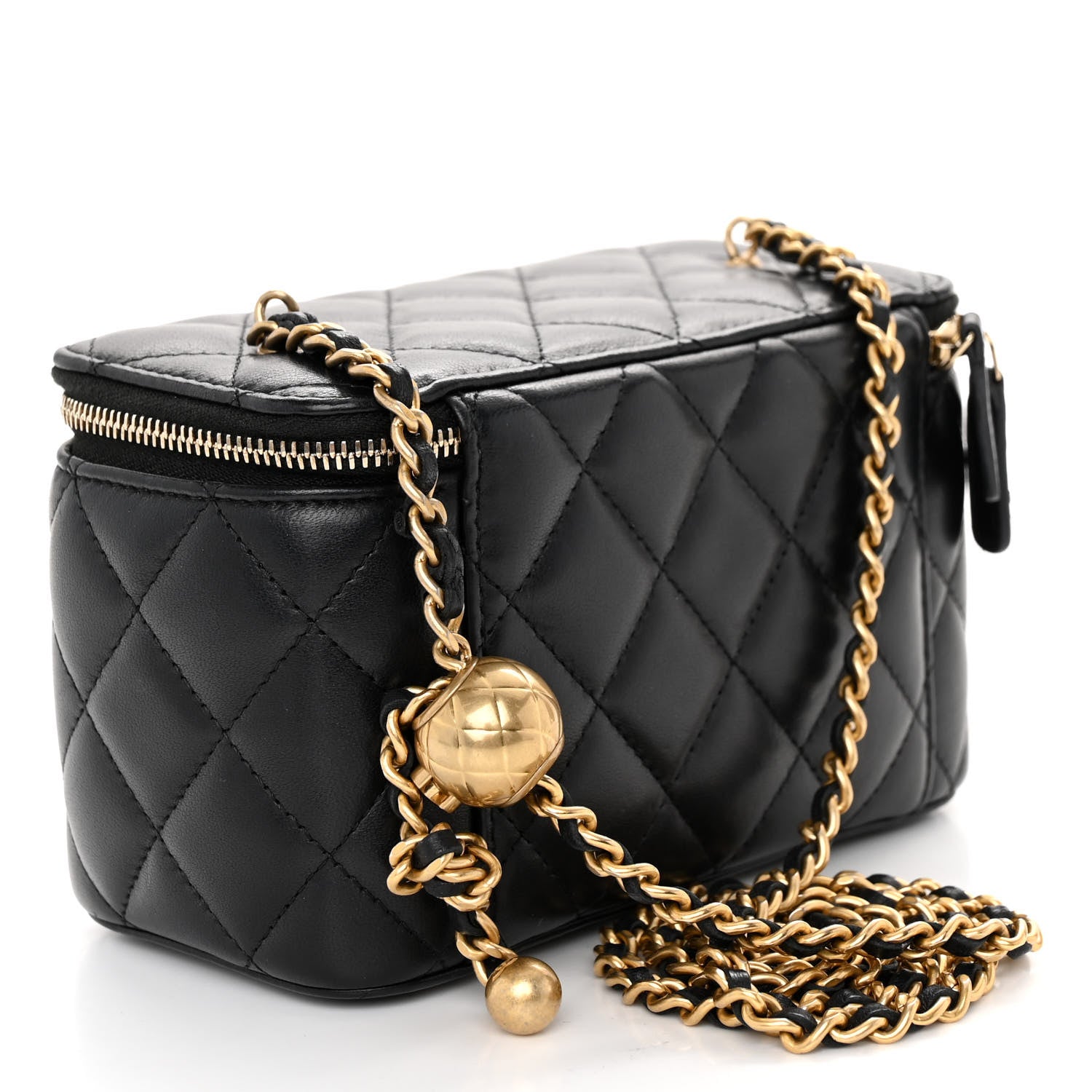 Chanel Lambskin Quilted Small Pearl Crush Vanity Case With Chain Black 3 of 10