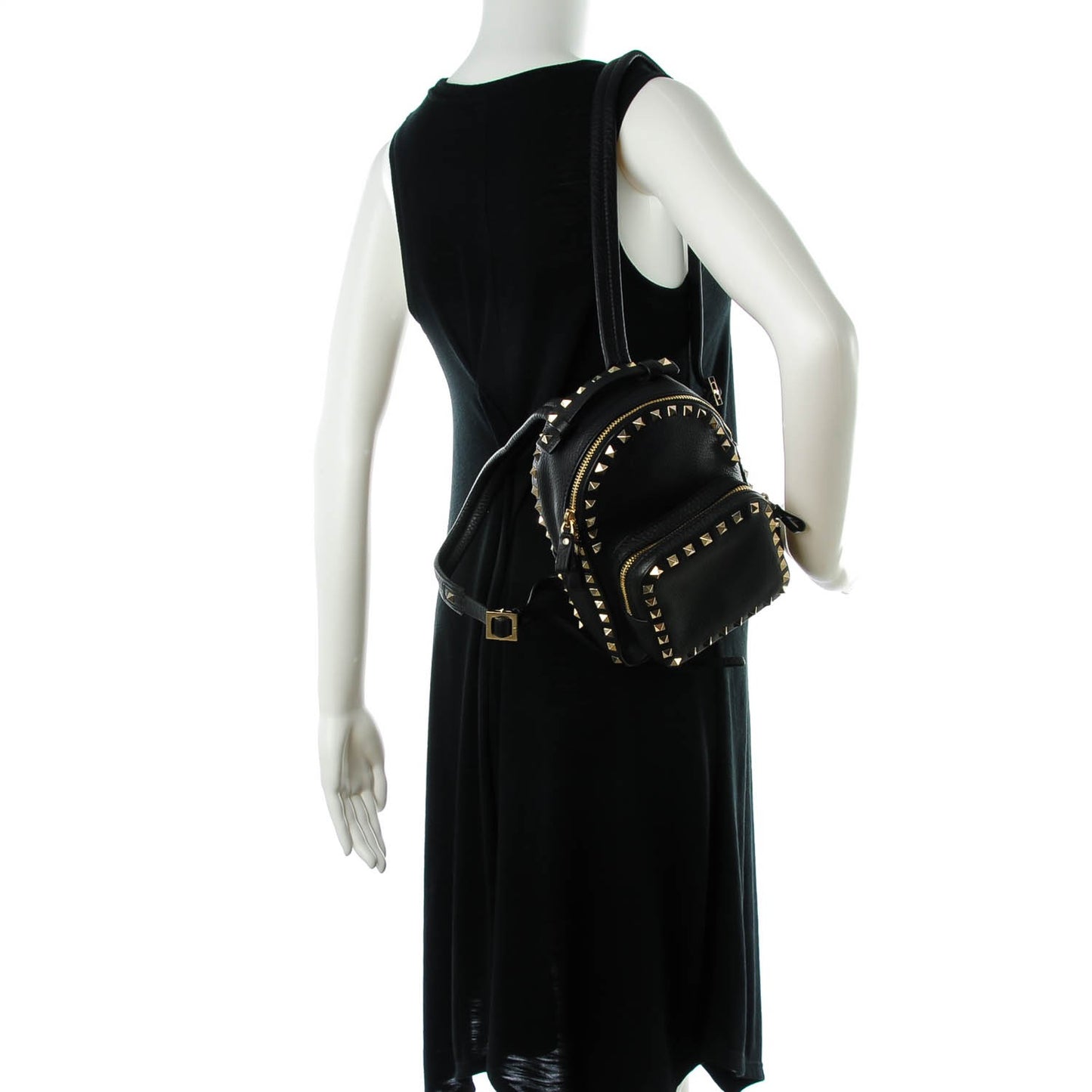 Pebbled Calfskin Mini Rockstud Backpack Black