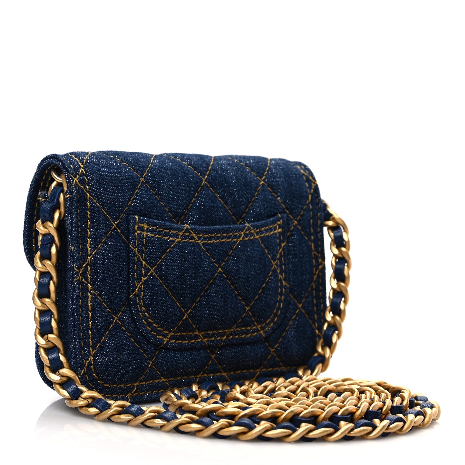 Chanel Denim Quilted Double You Card Holder On Chain Blue 2 of 7