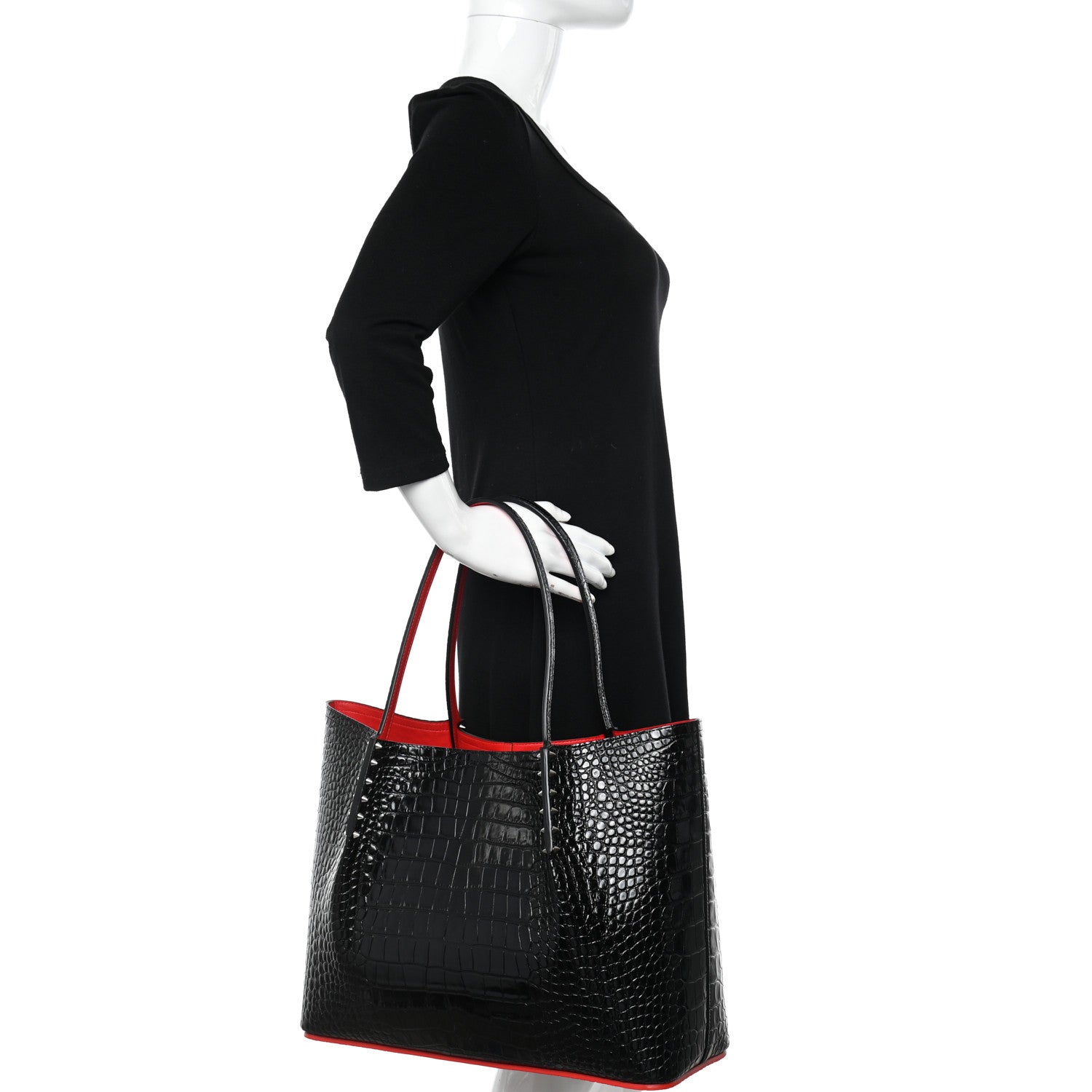 Christian Louboutin Calfskin Crocodile Embossed Spikes Large Cabarock Black 2 of 9