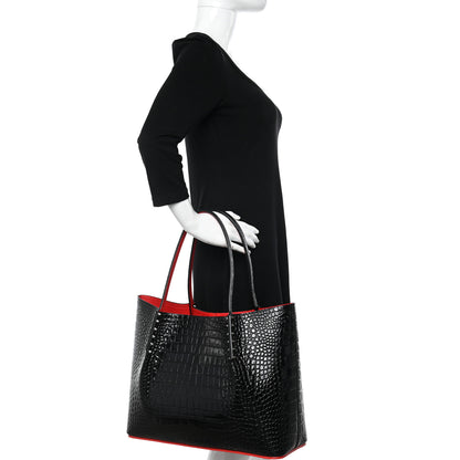 Christian Louboutin Calfskin Crocodile Embossed Spikes Large Cabarock Black 2 of 9
