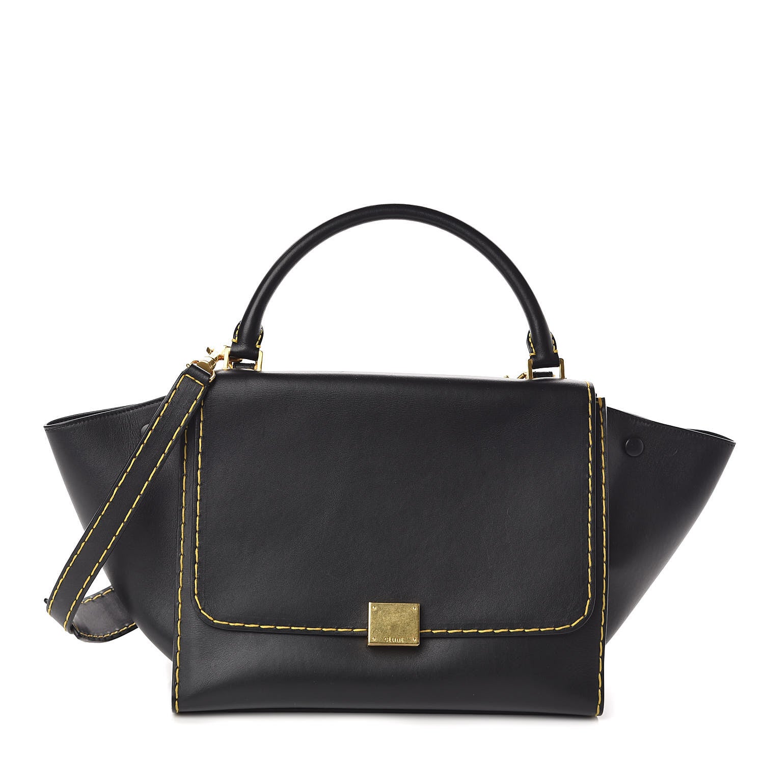 Celine Smooth Calfskin Yellow Stitching Medium Trapeze Black 1 of 9