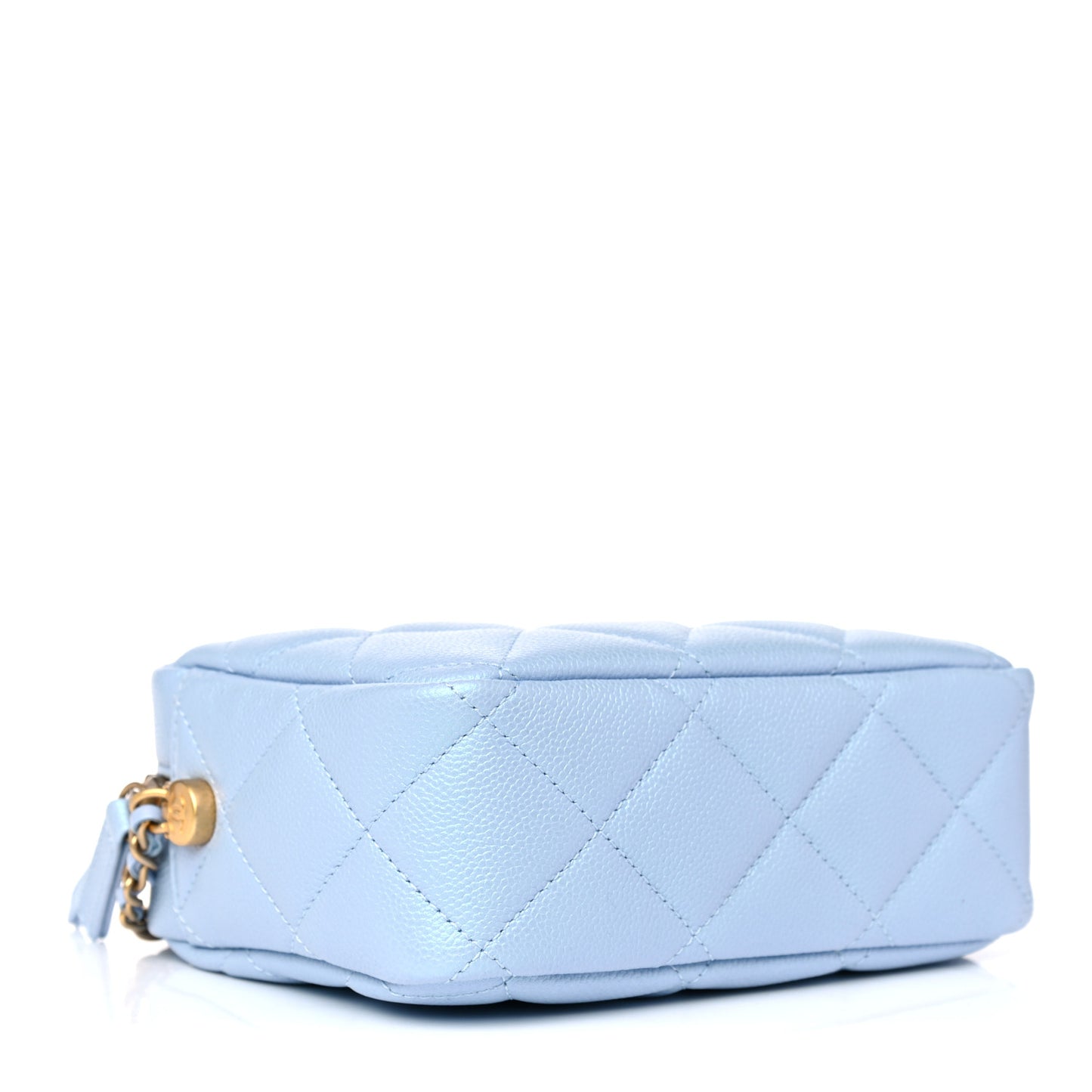 Iridescent Caviar Quilted Mini My Perfect Camera Case Light Blue