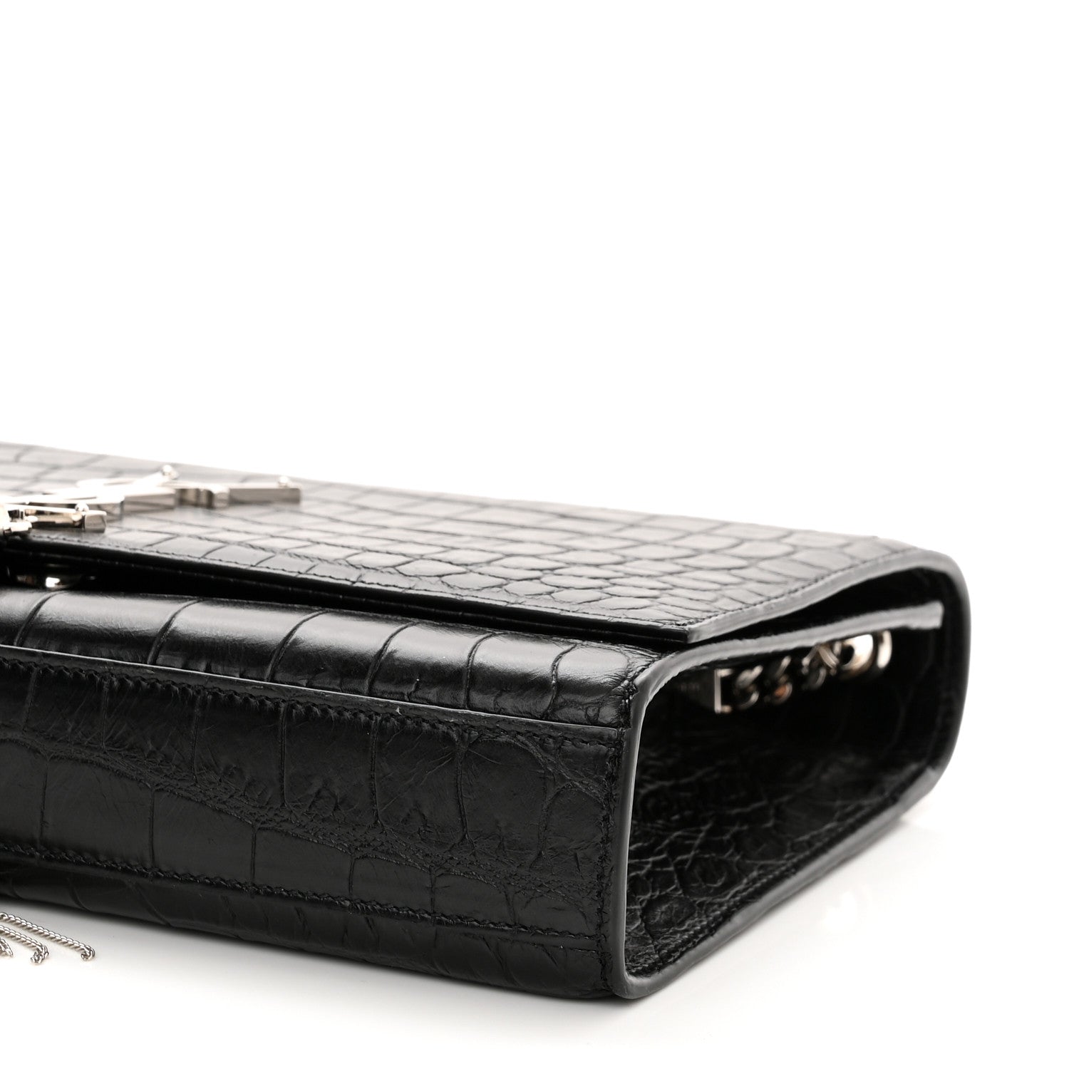 Saint Laurent Calfskin Crocodile Embossed Medium Classic Monogram Kate Tassel Satchel Black 10 of 10