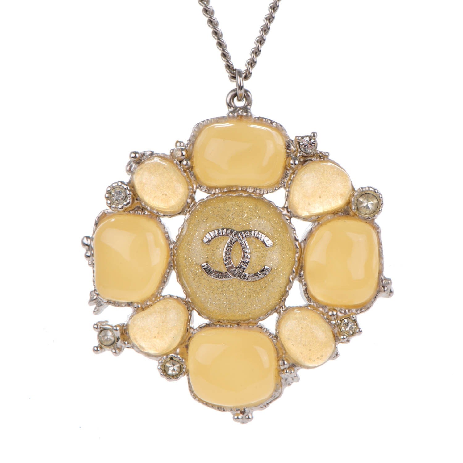 Chanel Gripoix Poured Glass Crystal CC Necklace Silver 3 of 6