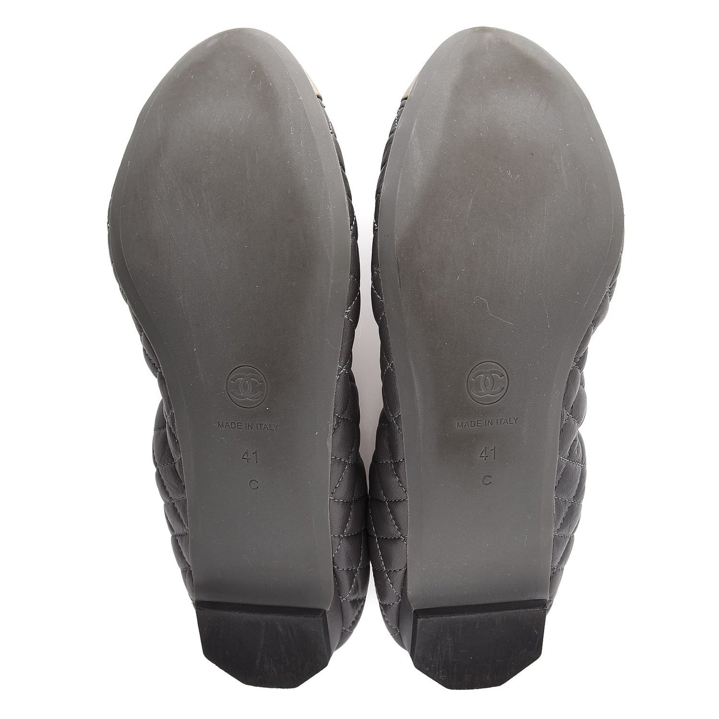 Lambskin Quilted Camellia Cap Toe Ballerina Flats 41 Grey Green