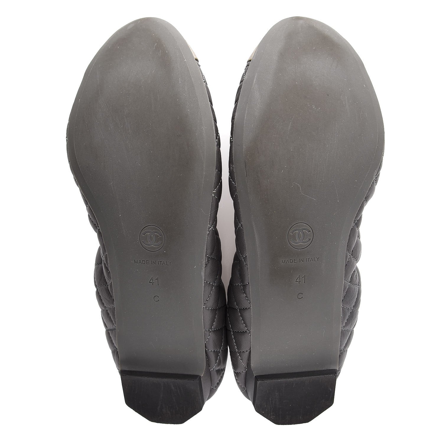 Chanel Lambskin Quilted Camellia Cap Toe Ballerina Flats 41 Grey Green 5 of 12