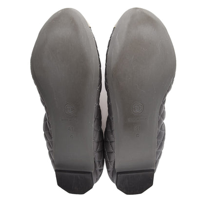 Chanel Lambskin Quilted Camellia Cap Toe Ballerina Flats 41 Grey Green 5 of 12