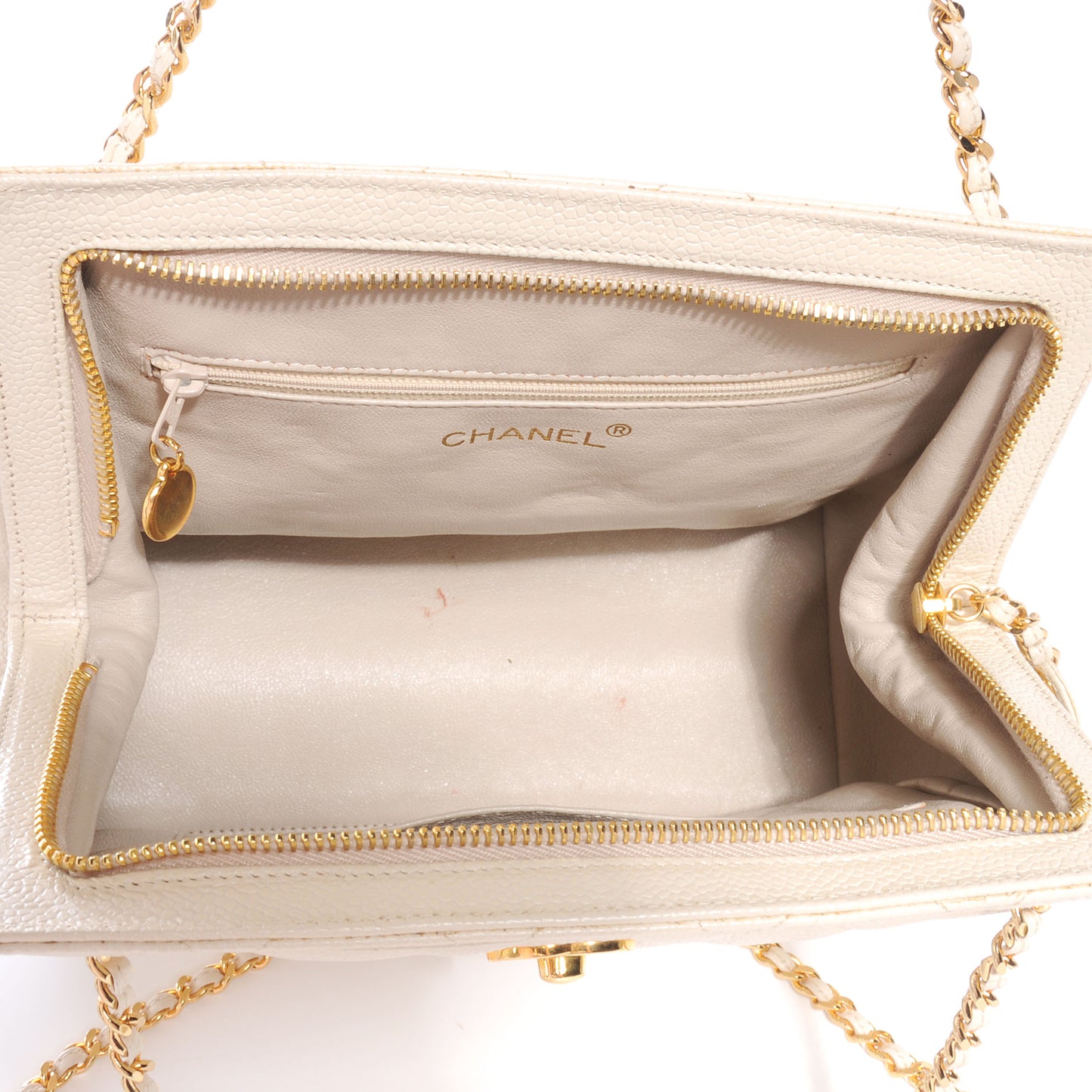 Caviar Quilted Small Chain Shoulder Bag White