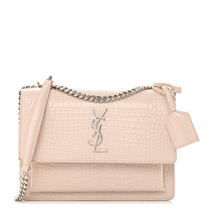 Saint Laurent Calfskin Crocodile Embossed Medium Monogram Sunset Dark Beige 1 of 30