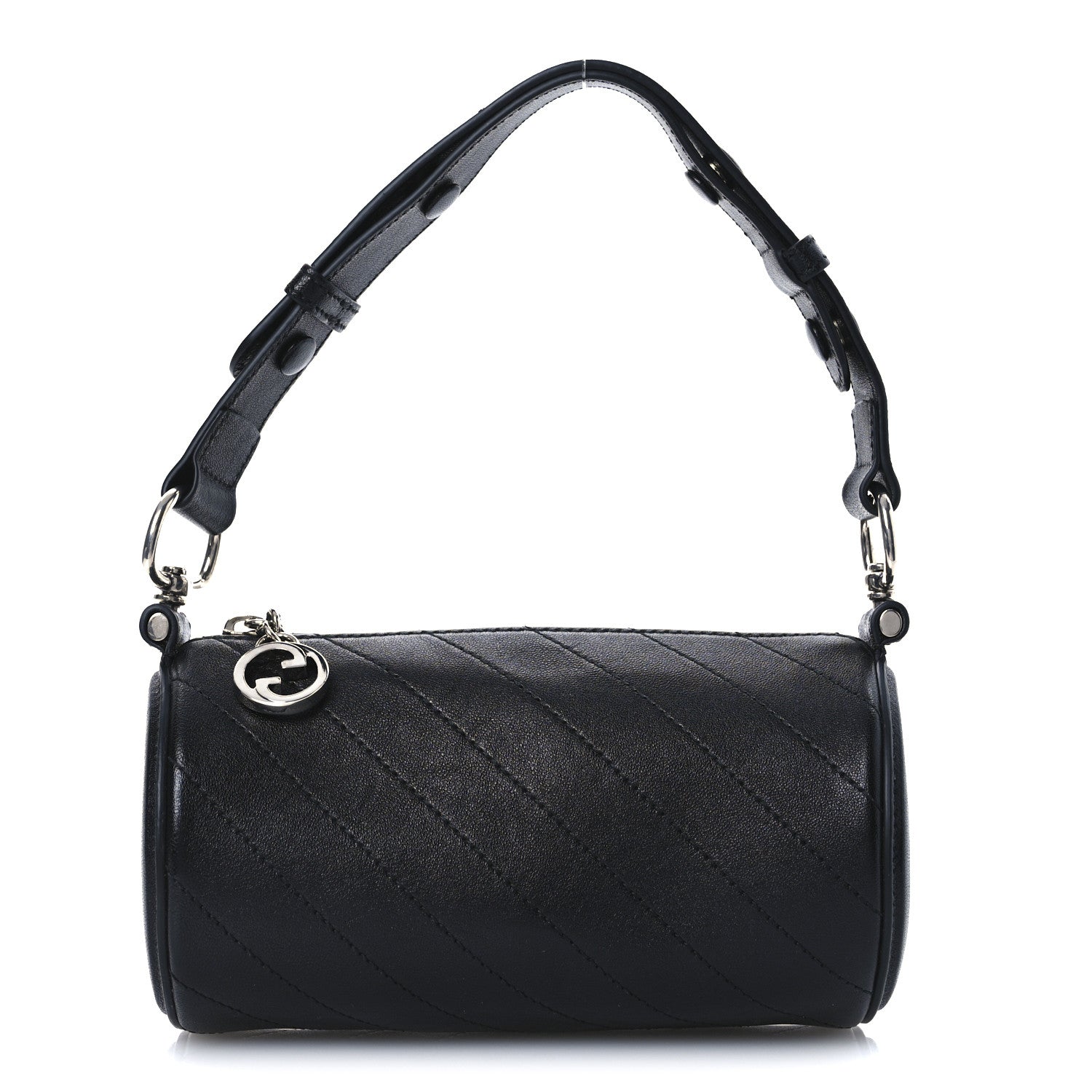 Gucci Sakai Be Green Calfskin Diagonal Stitched Mini Blondie Barrel Shoulder Bag Black 1 of 10