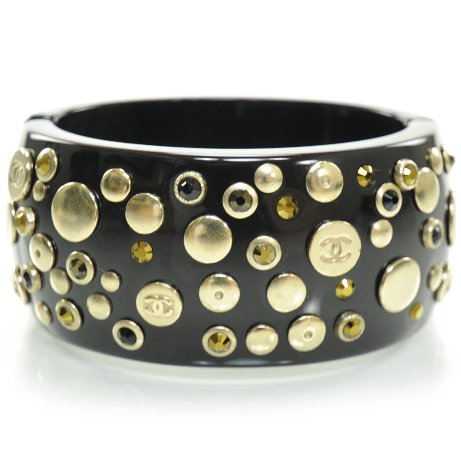 Chanel Resin Metal CC Studded Bangle Black 1 of 5