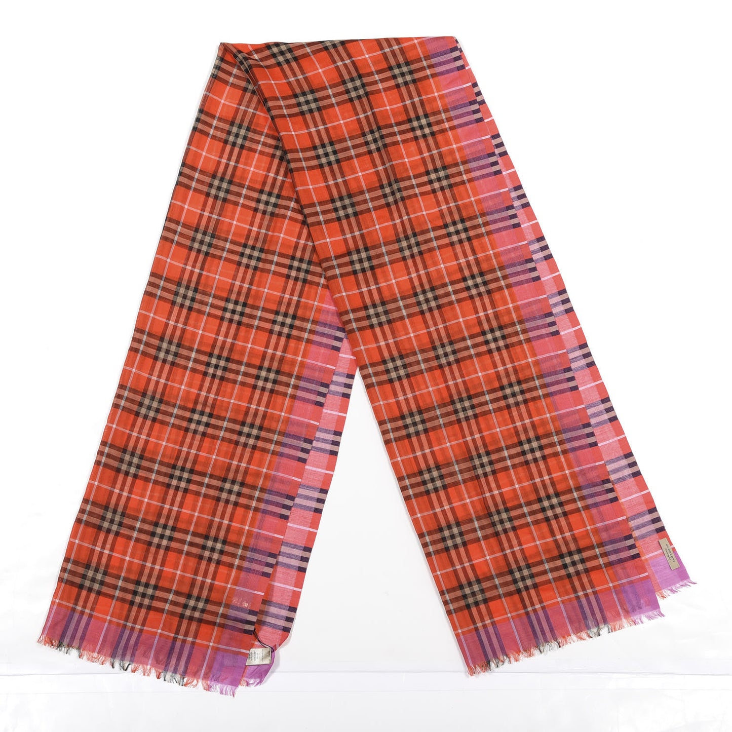 Wool Silk Vintage Check Gauze Scarf Bright Orange Red