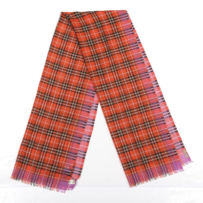 Burberry Wool Silk Vintage Check Gauze Scarf Bright Orange Red 2 of 4