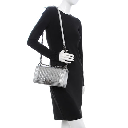 Chanel Metallic Patent Calfskin Quilted Medium Boy Flap Silver 3 of 9