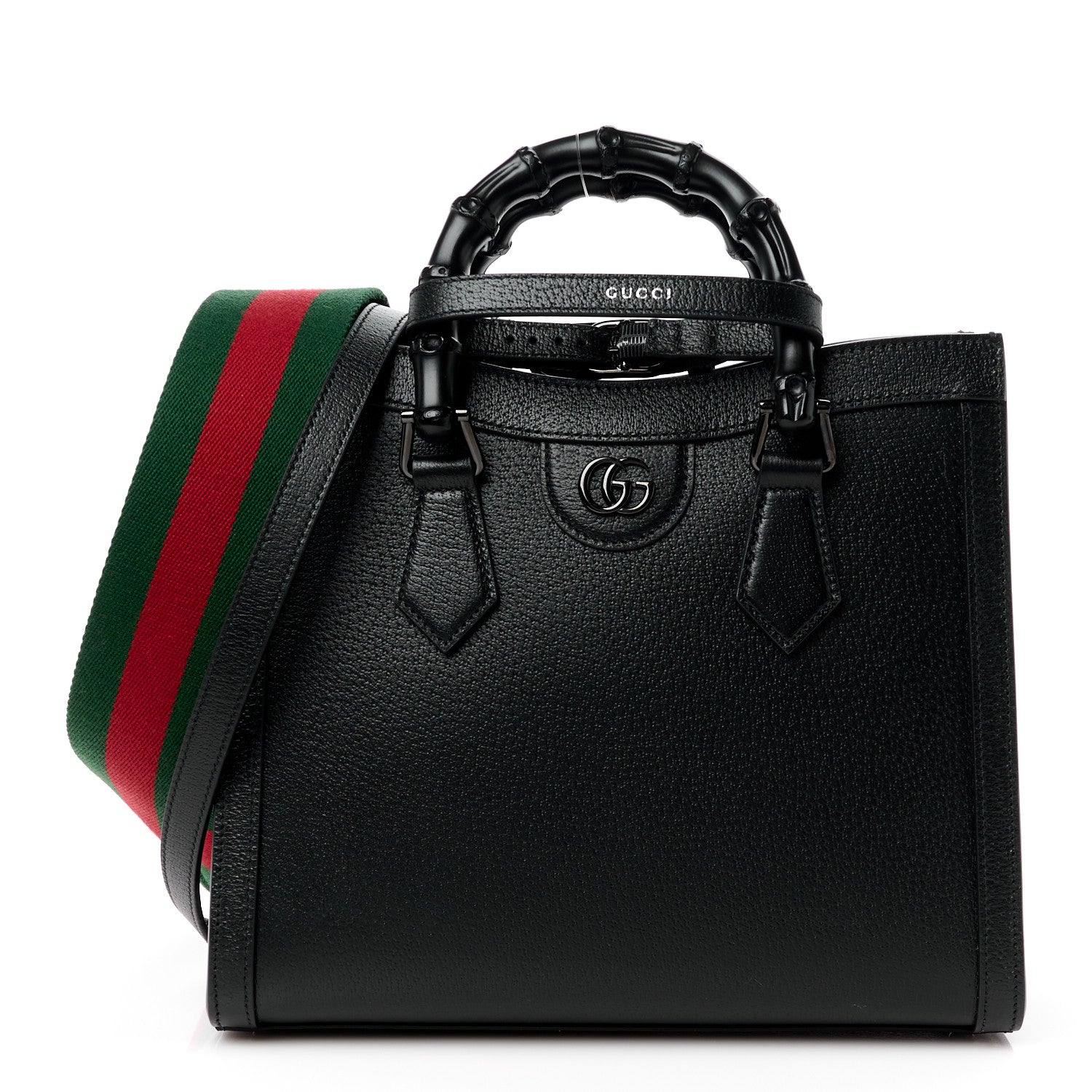 Gucci Textured Dollar Calfskin Web Monochrome Small Diana Tote Bag Black 1 of 10