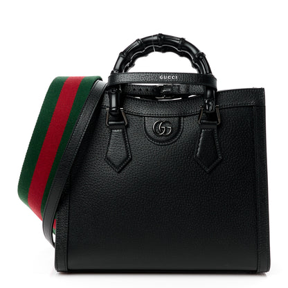 Gucci Textured Dollar Calfskin Web Monochrome Small Diana Tote Bag Black 1 of 10