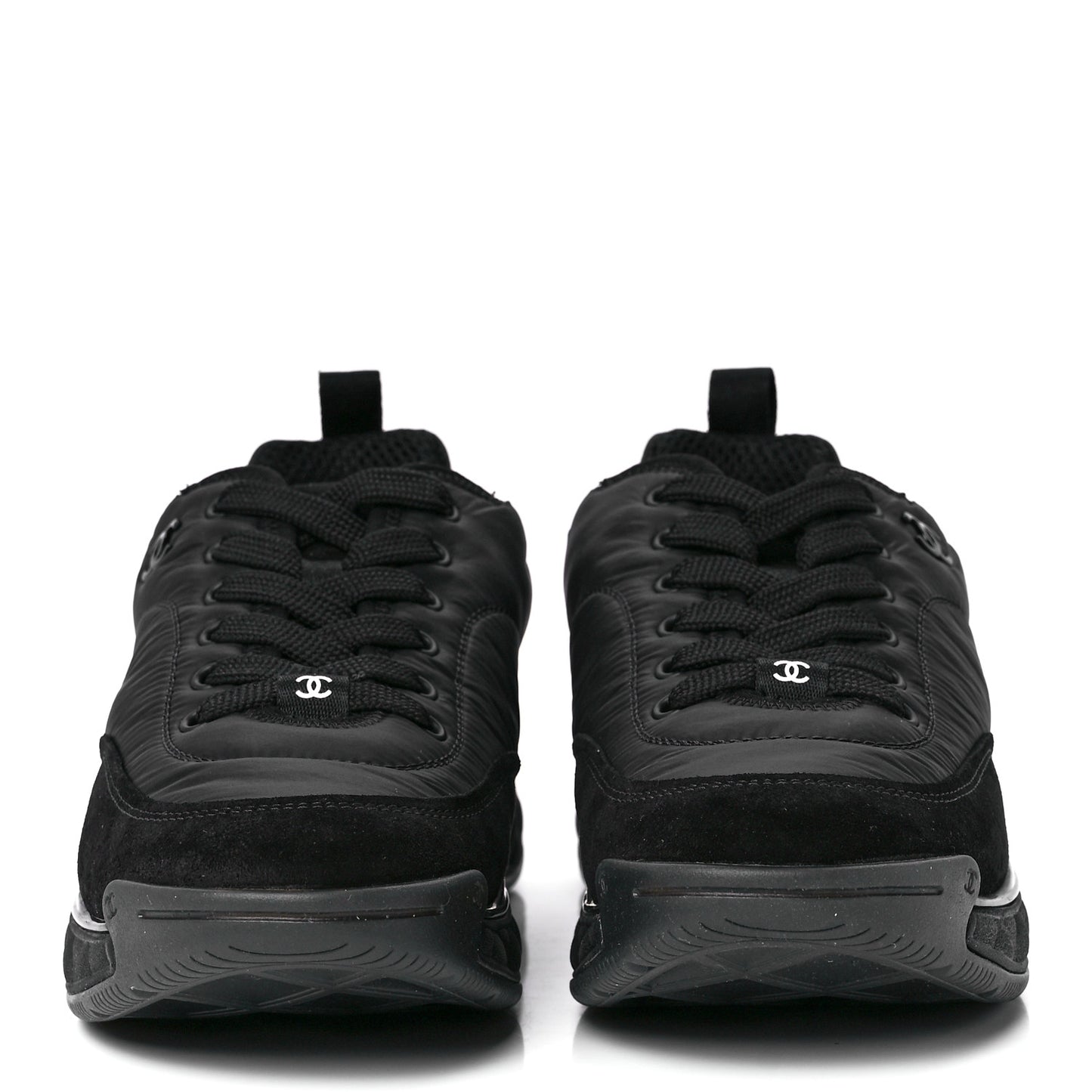 Nylon Suede Calfskin CC Sneakers 40 Black