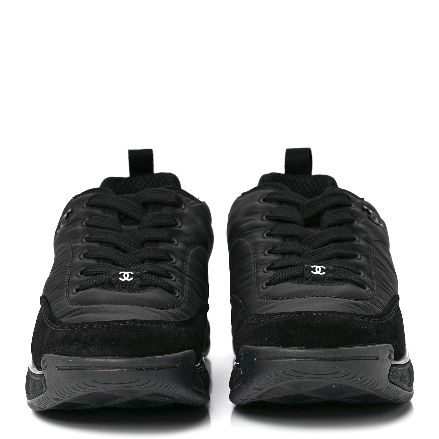 Chanel Nylon Suede Calfskin CC Sneakers 40 Black 2 of 9