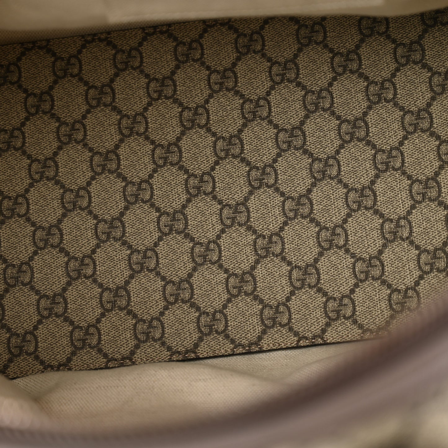 GG Supreme Monogram Textured Dollar Calfskin Web Large Savoy Duffle Bag Beige Ebony New Acero