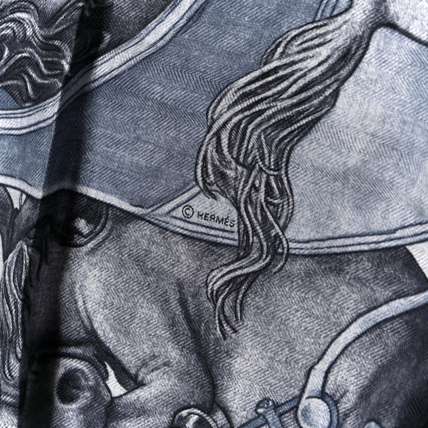 Hermes Cashmere Silk Grand Carrosse Royal Scarf 100 Gris Chine Gris Jaune 4 of 5