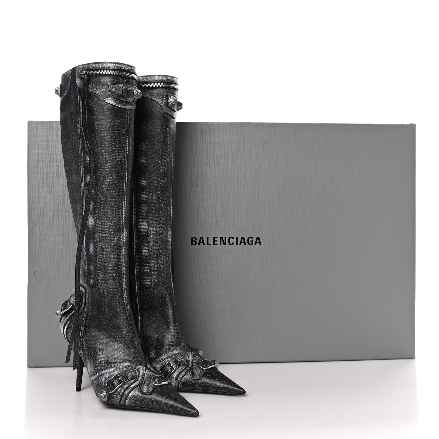 Lambskin Printed Denim Cagole 90mm Boots 36 Black