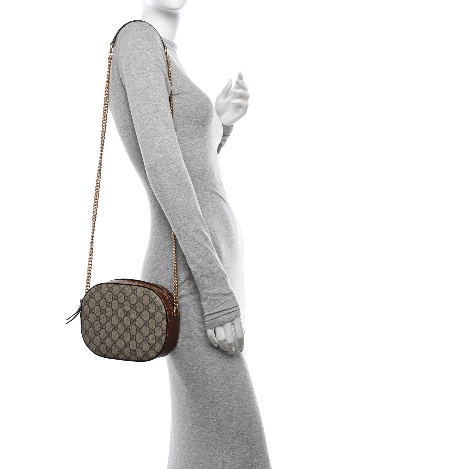 Gucci GG Supreme Monogram Cuoio Toscano Mini Chain Shoulder Bag Beige Ebony Cuir 2 of 11