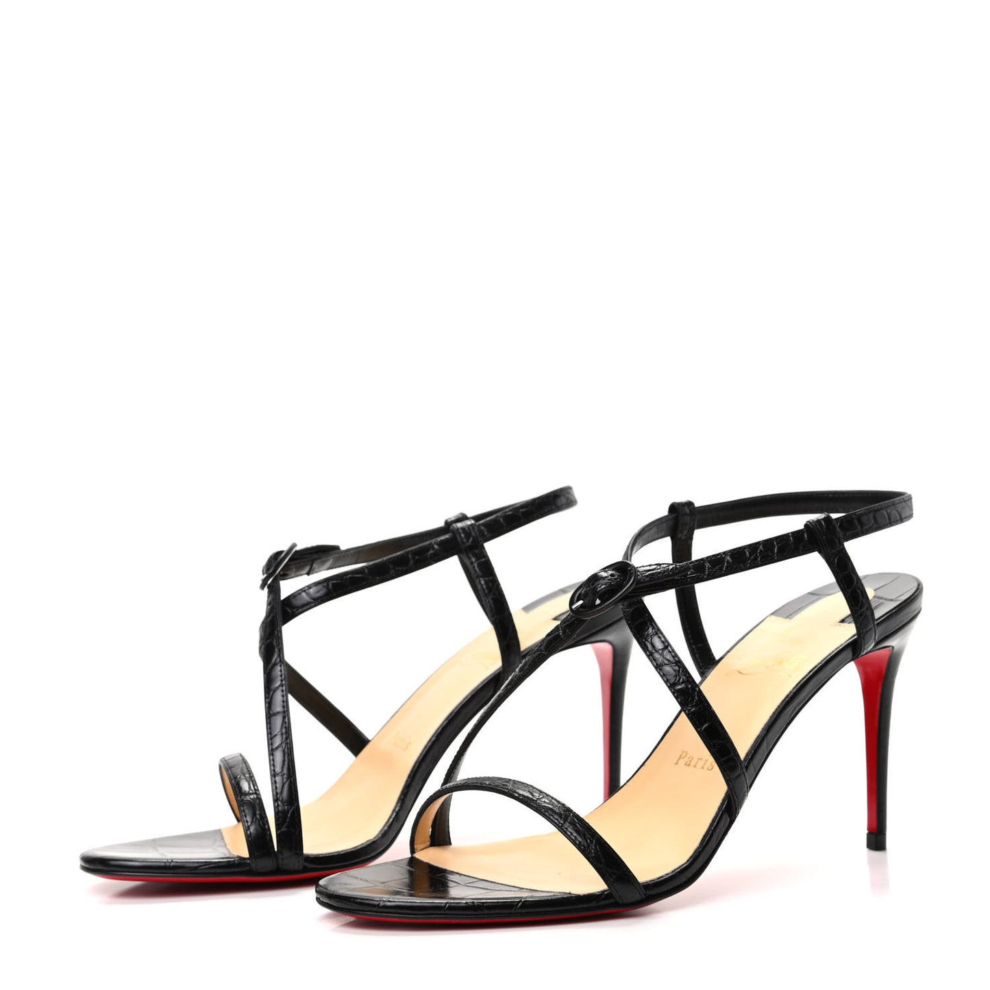 Calfskin Alligator Embossed Selima 85 Sandals 39.5 Black