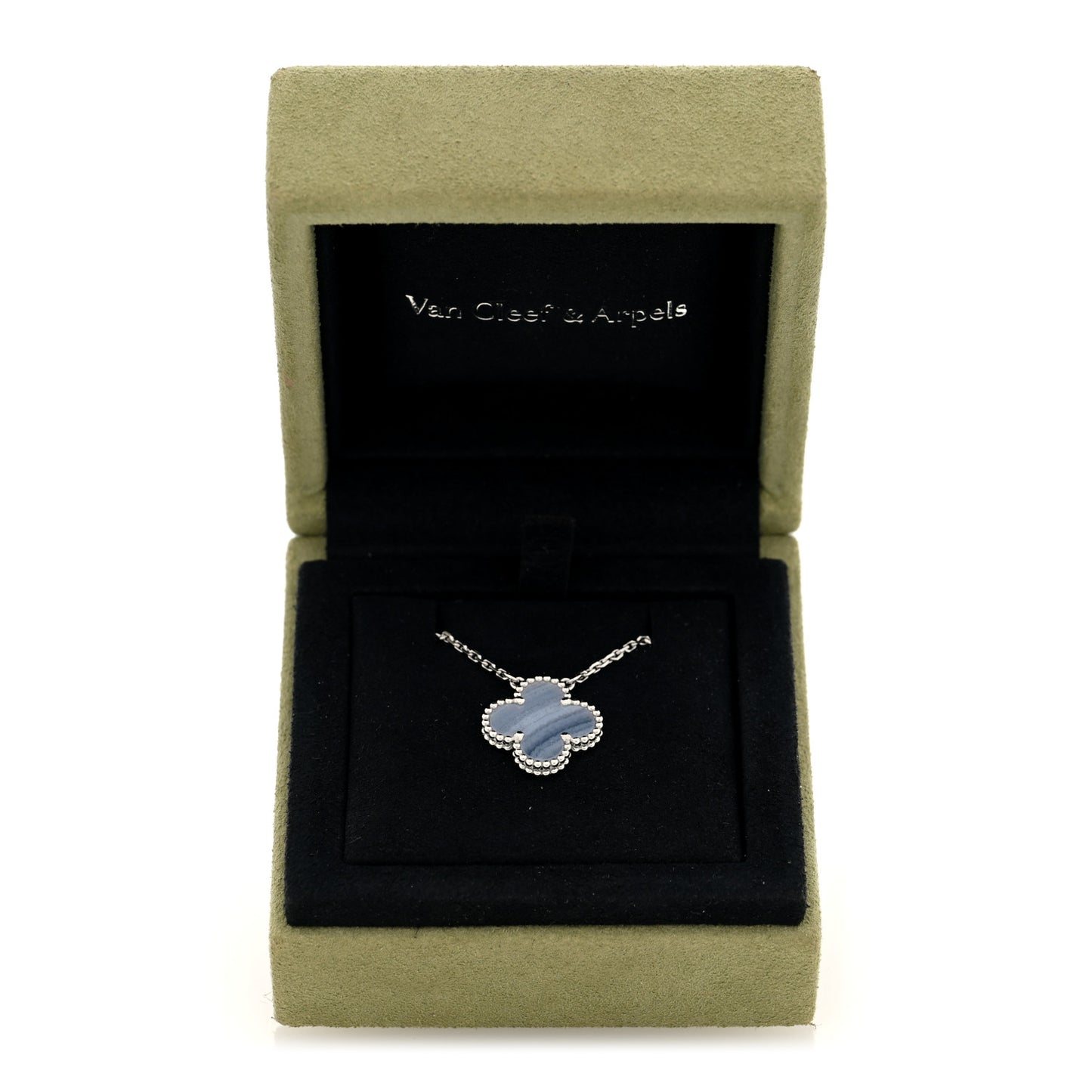 18k White Gold Chalcedony Vintage Alhambra Pendant Necklace
