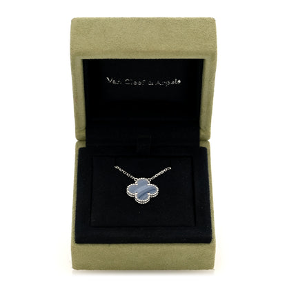 Van Cleef & Arpels 18k White Gold Chalcedony Vintage Alhambra Pendant Necklace 5 of 5
