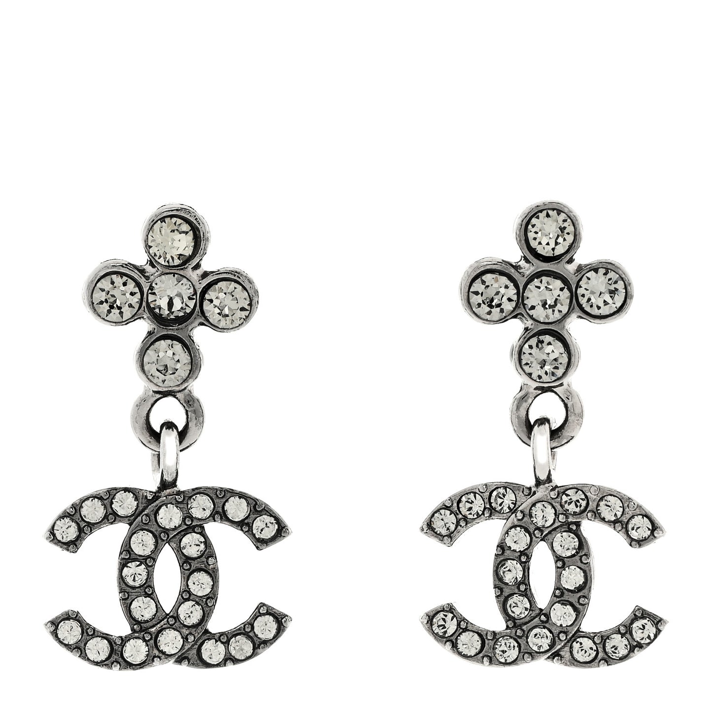 Crystal CC Drop Earrings Ruthenium