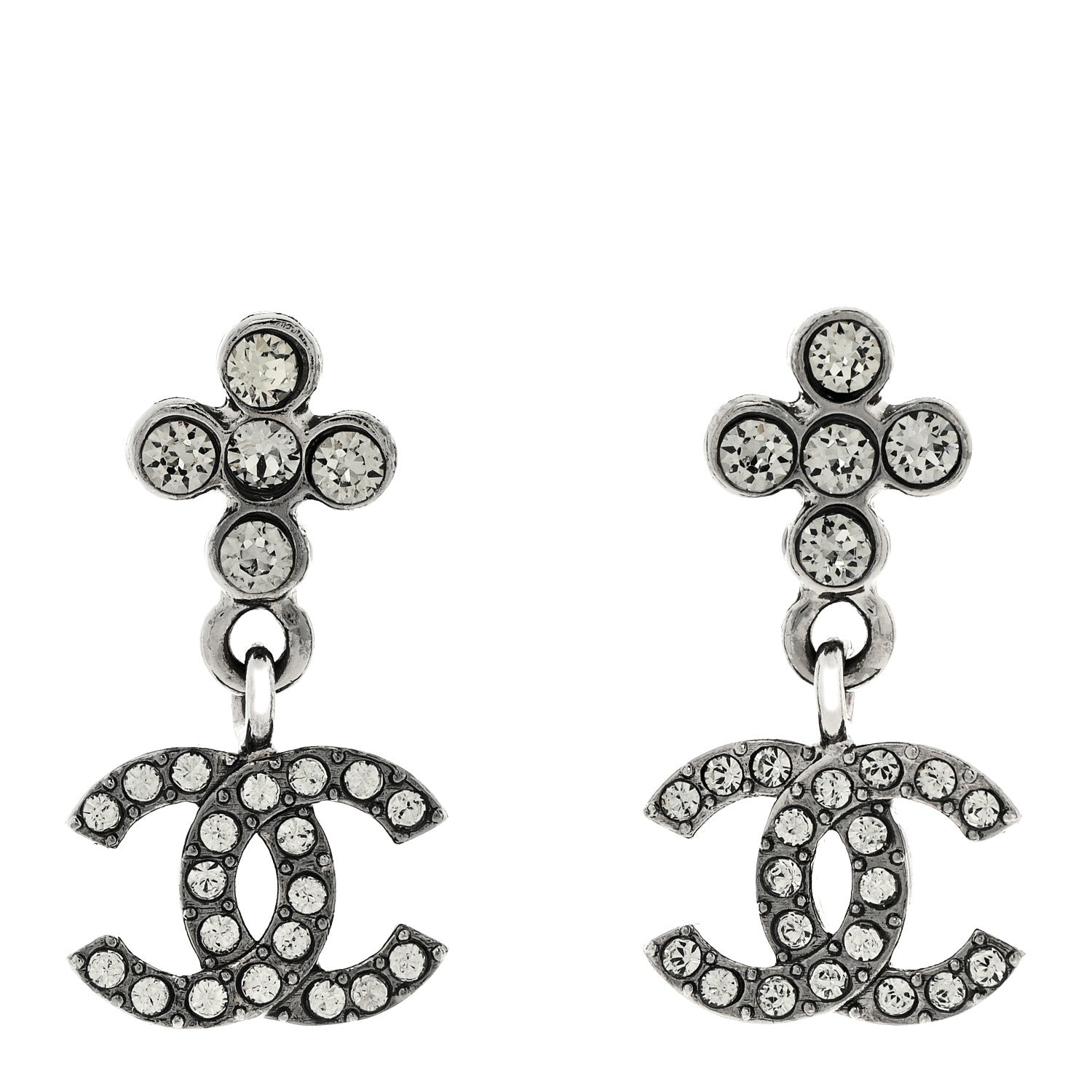 Chanel Crystal CC Drop Earrings Ruthenium 1 of 5
