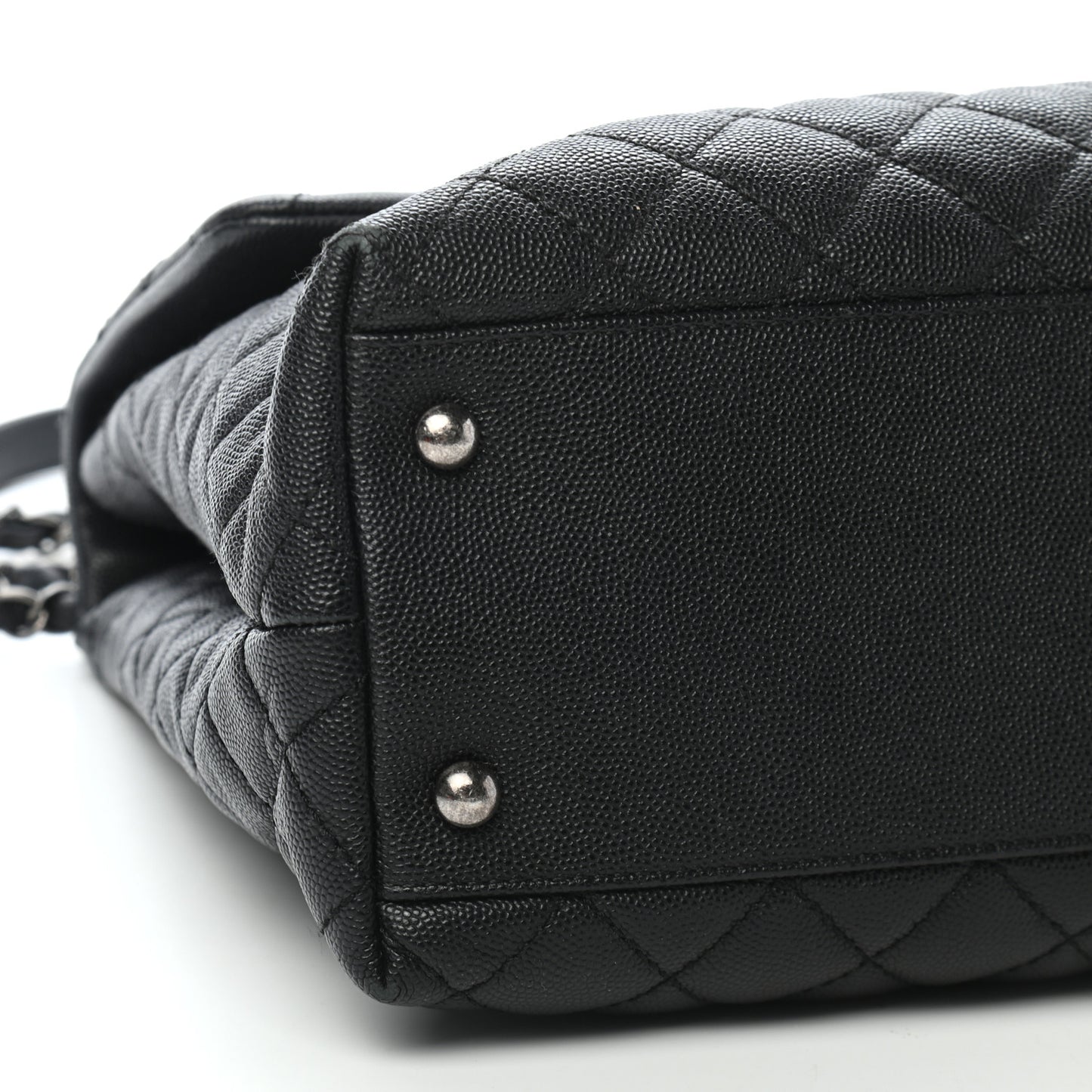 Caviar Lizard Quilted Large Coco Handle Flap Black
