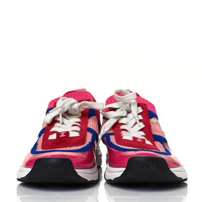Chanel Fabric Suede Calfskin Stretch CC Sneakers 38 Pink Red Blue 2 of 10