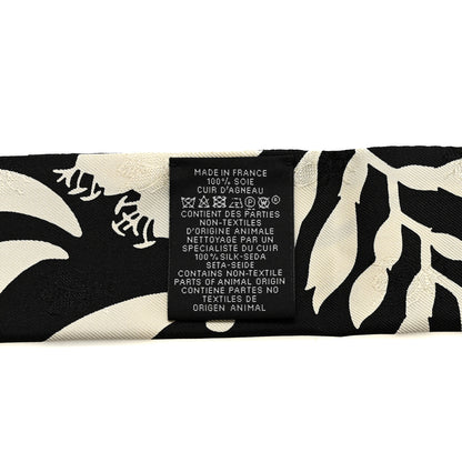 Hermes Silk Calfskin Bouquet Final Fringed Twilly Creme Black 3 of 4