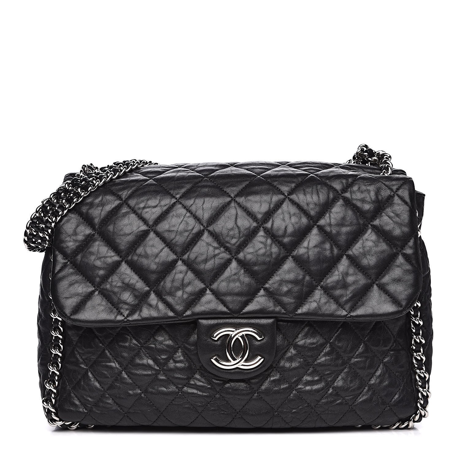 Chanel Washed Lambskin Quilted Maxi Chain Around Flap Black 1 of 11