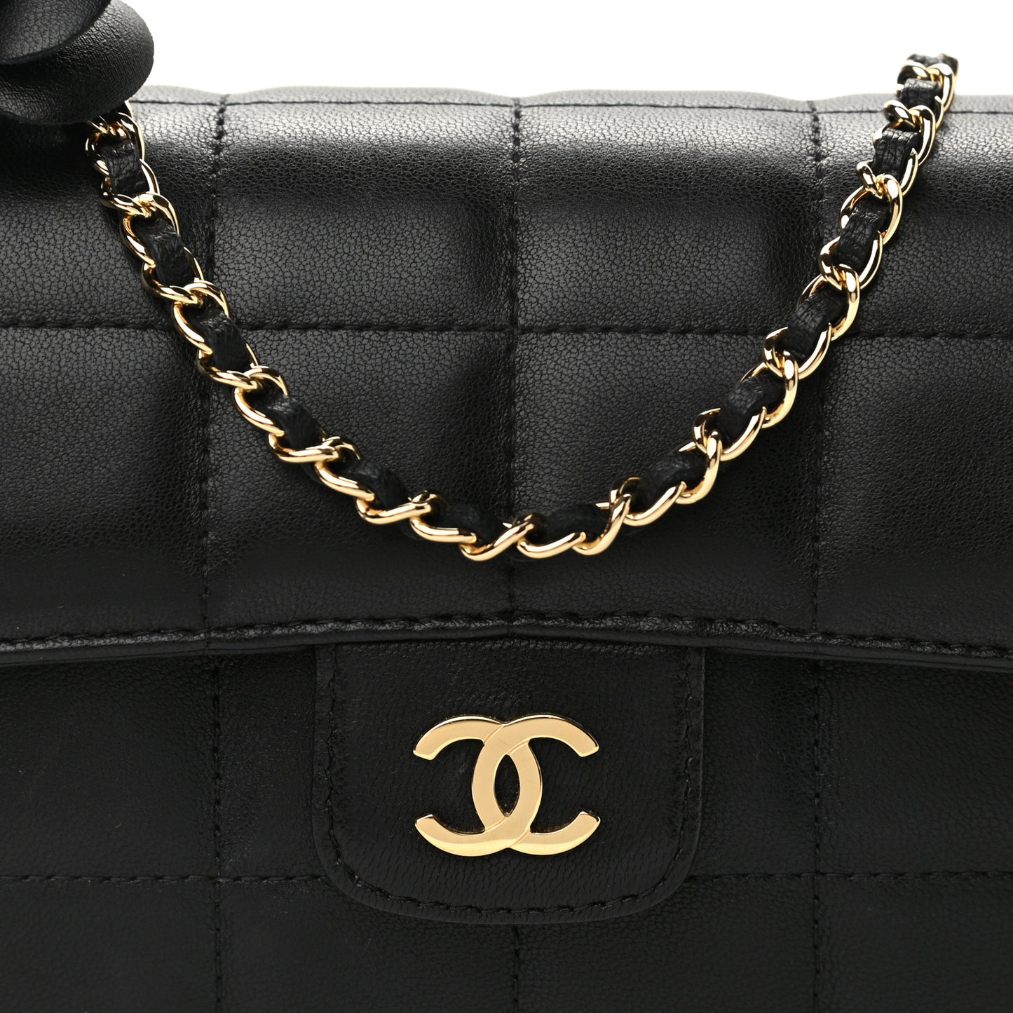 Lambskin Quilted Mini Chocolate Bar Camellia Flap Black